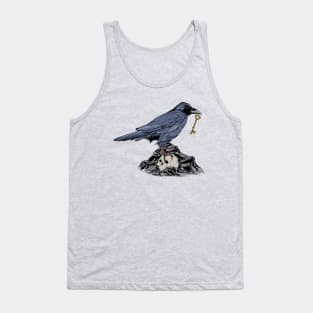 Raven with Golden Key on Rocks and Skull Tank Top